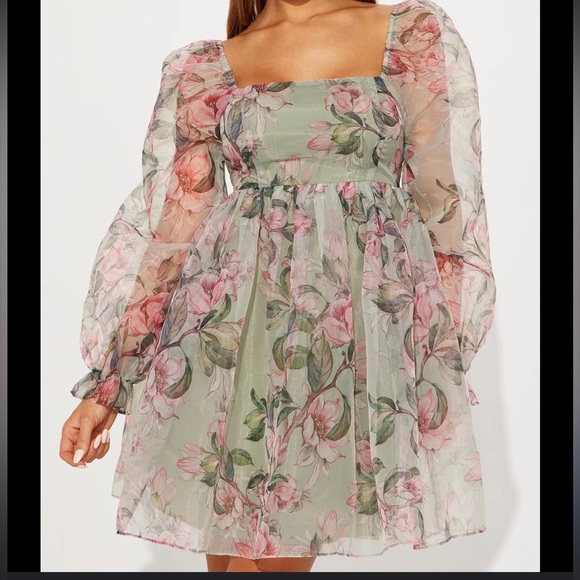 Fashion Nova Alice Floral Chiffon Baby Doll Mini Dress 1X Plus babydoll - Picture 1 of 9